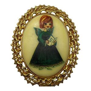 Vintage Signed Tancer II Christmas Brooch Angel Oval